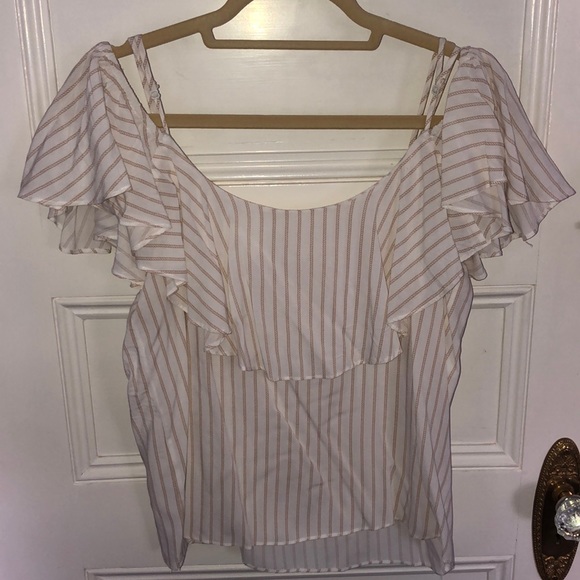 Olivaceous Tops - Striped frilly shoulder top